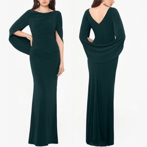 Betsy & Adam Cowl Neck Draped Back Mermaid Gown 30450.